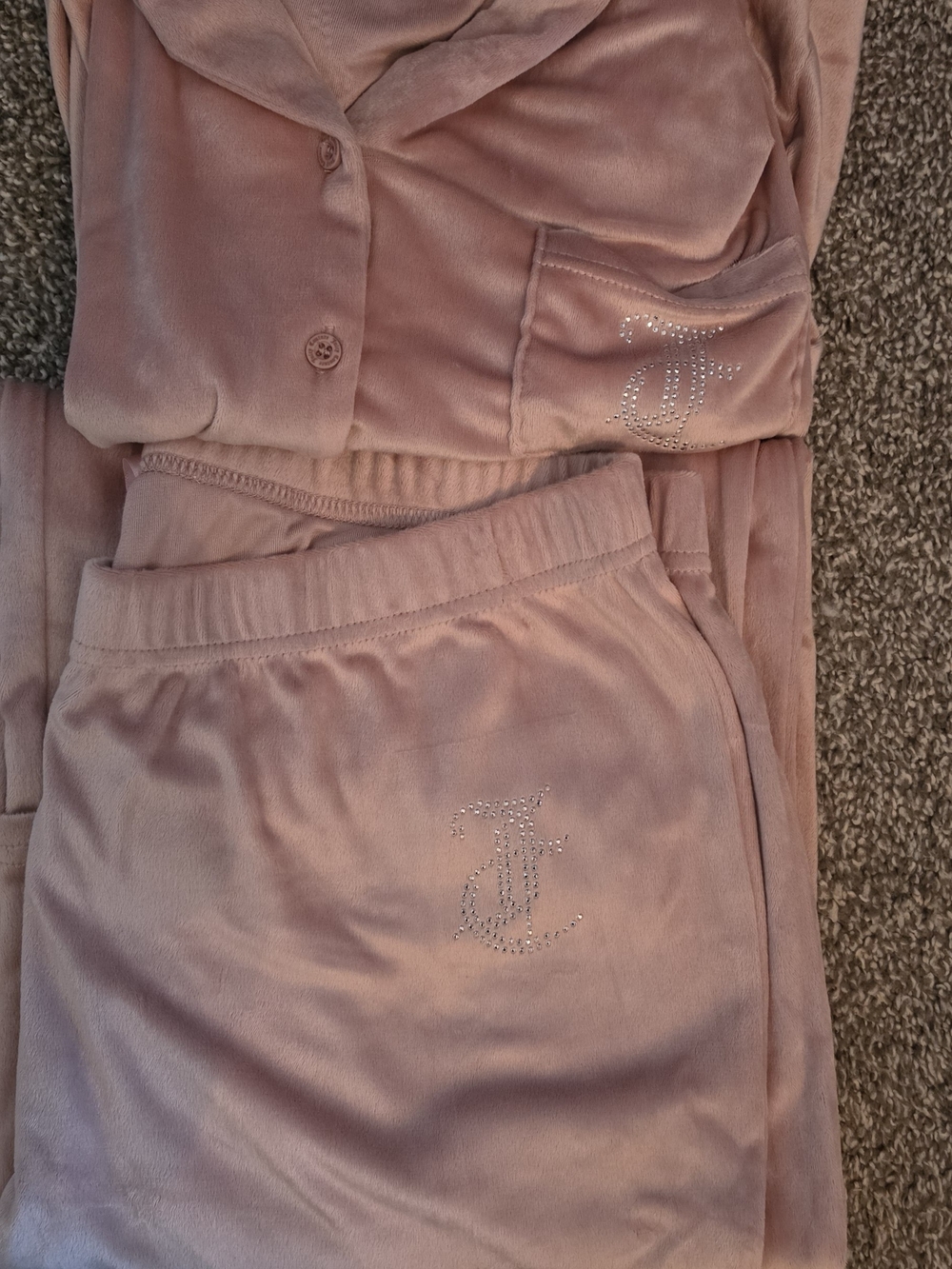 Juicy Couture Dusty Pink Velour Rhinestone Logo Pajama Set